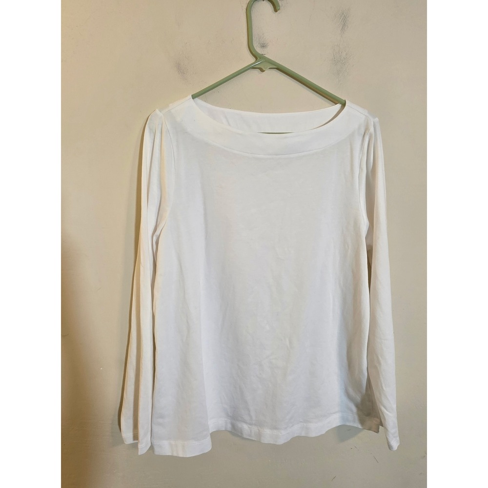 Soft Surroundings White Boat Neck Long Sleeve Cotton‎ Blend Top Large 2GC50